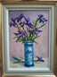 Irises in Blue and White Vase