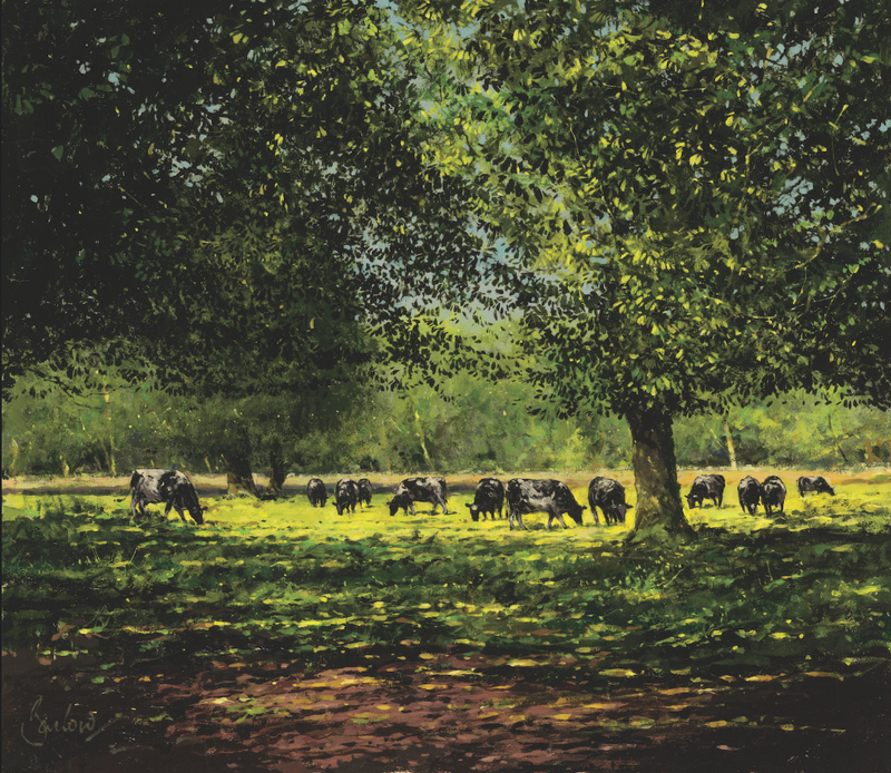 Summer Landscape with Cattle - Paper 14 x 18cm - Framed